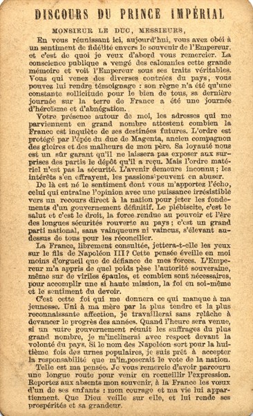 Speech of hte Imperial Prince