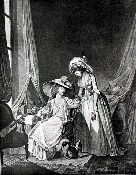 Engraving by Lavreince, The Difficult Admission