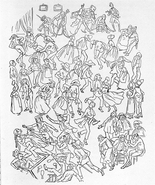 Une salle de bal dans un village, illustration de Gustave Doré