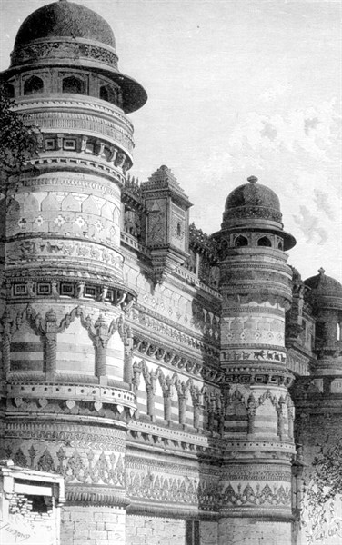 Façade latérale du palais du roi Pal, dans la forteresse de Gwaliorv