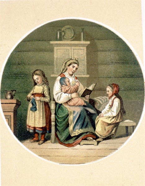 Woman and children, by G. Knusli
