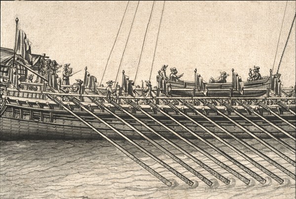 Description géométrique de toutes les pièces qui entrent dans la construction d'une galère, gravure de Debenat