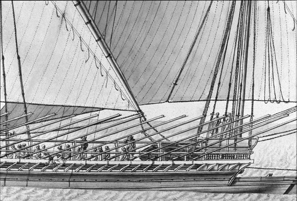 Description géométrique de toutes les pièces qui entrent dans la construction d'une galère, gravure de Debenat