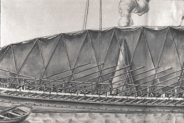 Description géométrique de toutes les pièces qui entrent dans la construction d'une galère, gravure de Debenat