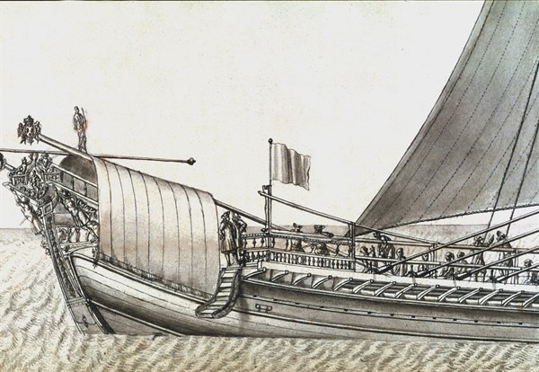 Description géométrique de toutes les pièces qui entrent dans la construction d'une galère, gravure de Debenat