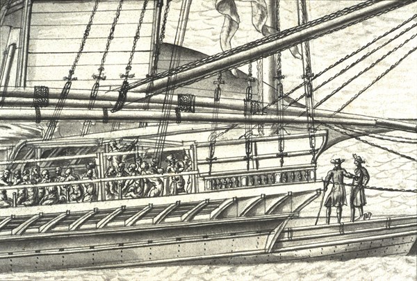 Description géométrique de toutes les pièces qui entrent dans la construction d'une galère, gravure de Debenat