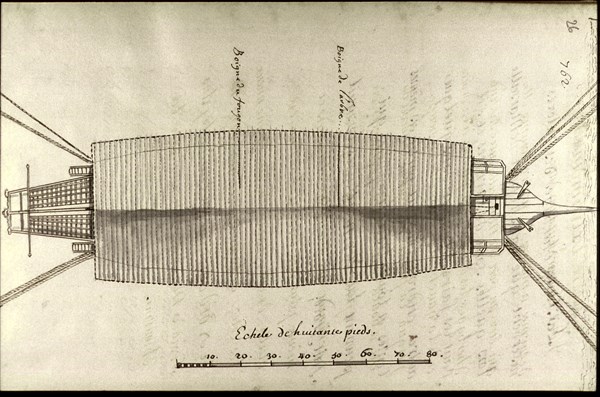 Description géométrique de toutes les pièces qui entrent dans la construction d'une galère, gravure de Debenat