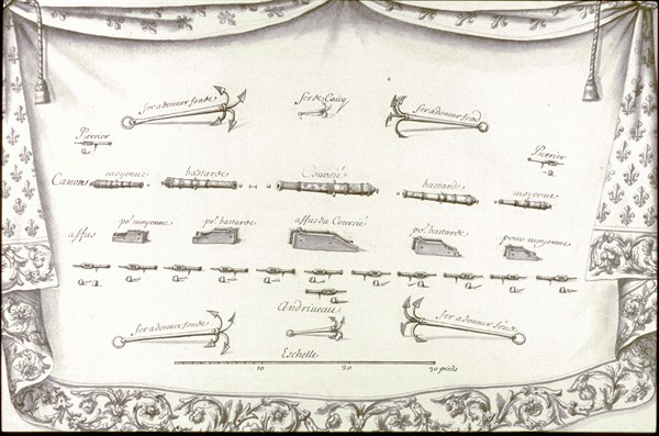Description géométrique de toutes les pièces qui entrent dans la construction d'une galère, gravure de Debenat