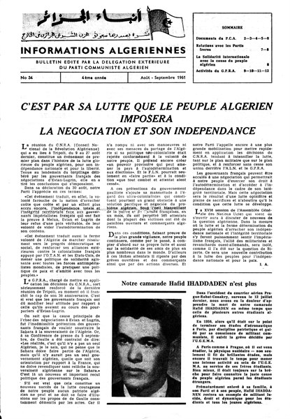 Une de "Informations algériennes"
