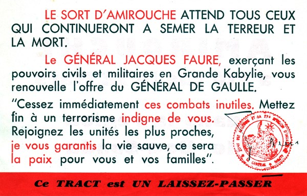 Tract de propagande après la mort d'Amirouche