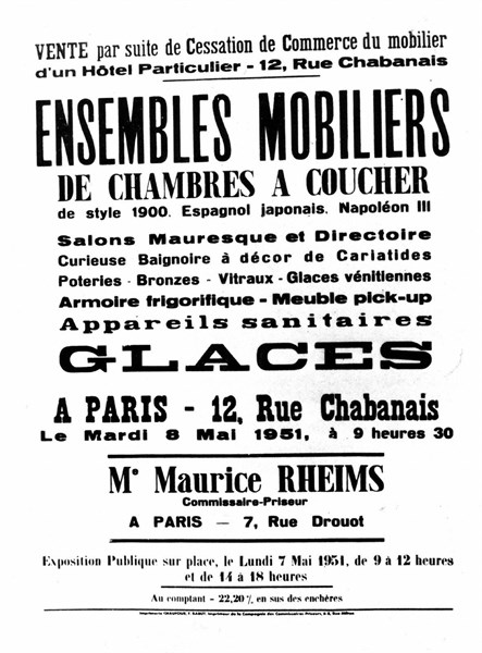 Affiche pour une vente aux enchères de mobilier