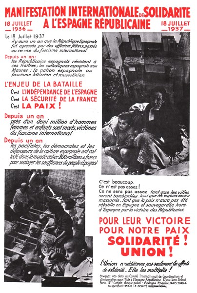 Affiche politique au moment de la Guerre civile espagnole appelant à une manifestation