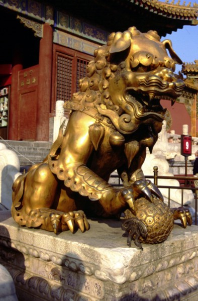 Bronze Lion in front of the Qianqing Gate, the Forbidden City