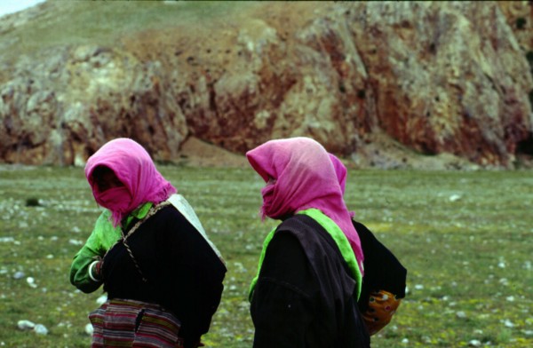 Tibetan women beside the Sacred Lakes, Nam Co