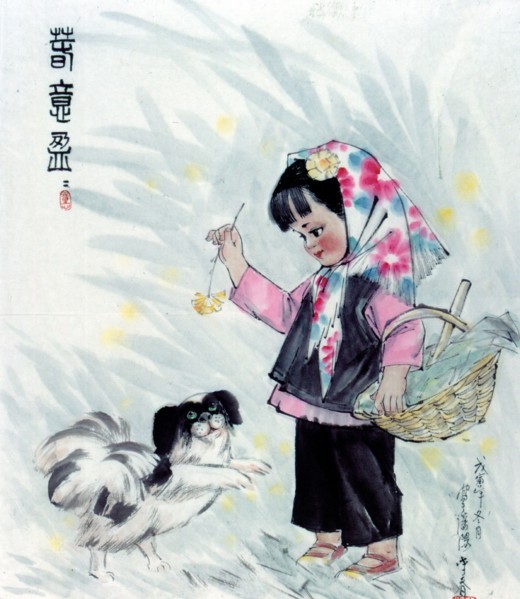 Peinture chinoise représentant un enfant