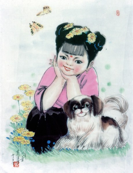 Peinture chinoise représentant un enfant