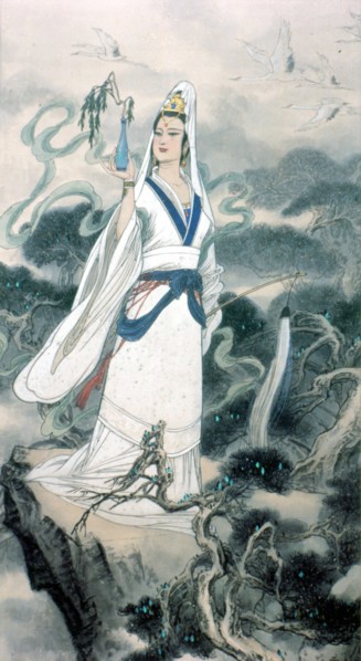 Peinture chinoise traditionnelle : Guanyin, déesse de la miséricorde