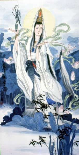 Peinture chinoise traditionnelle : Guanyin, déesse de la miséricorde