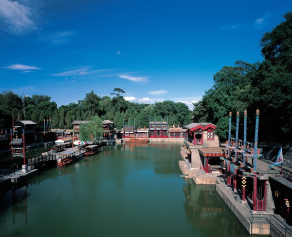 Houses on a lake bank, China