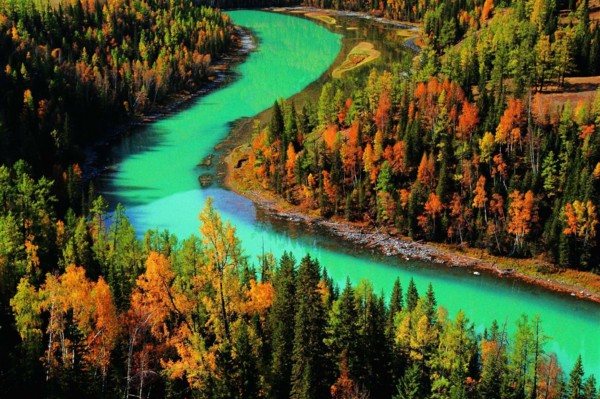 The landscape of the Hanas Lake, Sinkiang, China