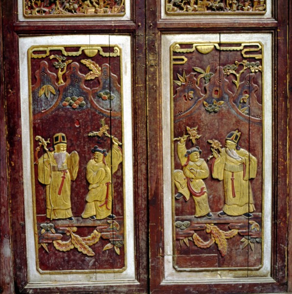 the traditional wood carving art on the door,Yixian County,Anhui Province,China