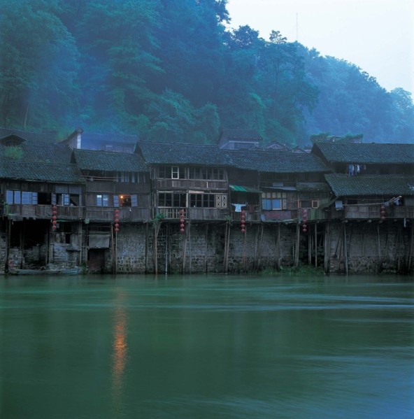 The bamboo building by the Tuojiang River of Ancient Phoenix City,Hunan Province,China
