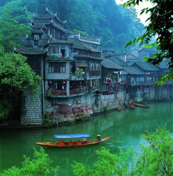 the pavilions by the Tuojiang River,Ancient Phoenix City,Hunan Province,China