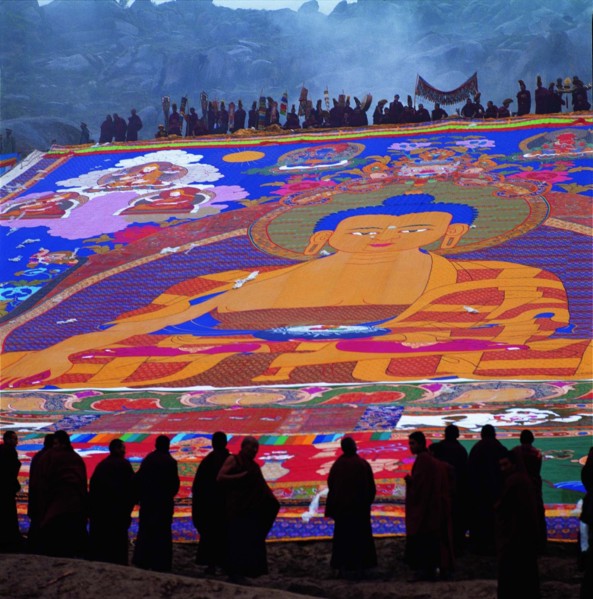 Buddha Portrait-unfolding Ceremony in Tibet,China