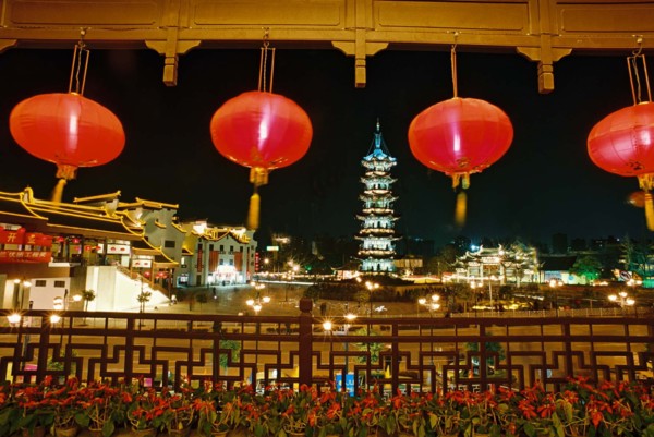 Nightscape of Longhua temple in Shanghai,China