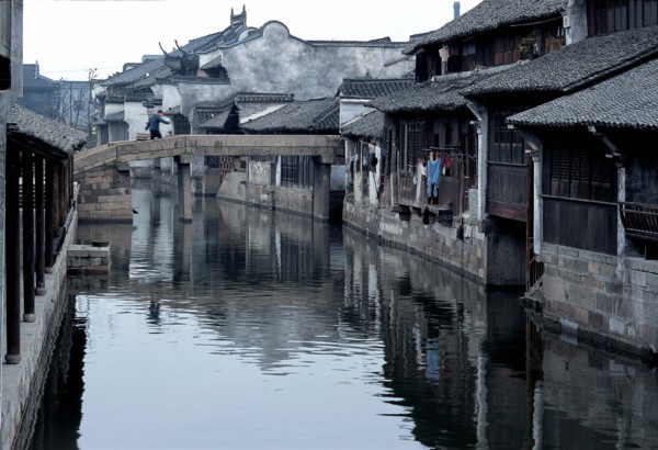 a stone brigde and residential houses of the old town Wuzhen,Zhejiang Province,China