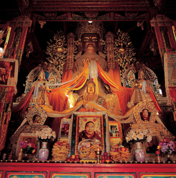 The Buddha statues at the hall of Longwu Lamasery,Qinghai,China