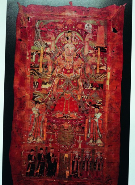 "A portrait of ""Avalokitesvara with Eight Legs and Eleven Faces"" by Wu Wuchang, an artist from Five Dynasties Period of ancient China"