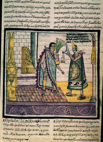 Duran, Moctezuma accepting a crown from a Prince