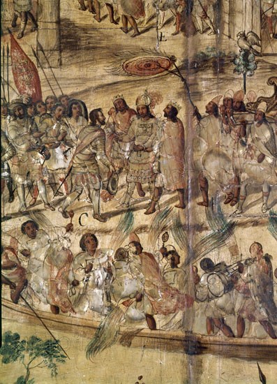 GONZALEZ MIGUEL Y JUAN
ENCONCHADO DE LA CONQUISTA DE MEXICO DETALLE - REALIZADO EN 1698
MADRID,