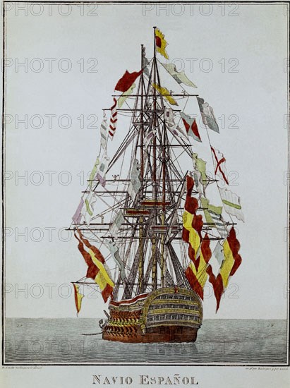 NAVIO ESPAÑOL DE PORTE DE 112 CAÑONES Y ENGALANADO-VISTO POR ALETA DE BABOR
MADRID, MUSEO