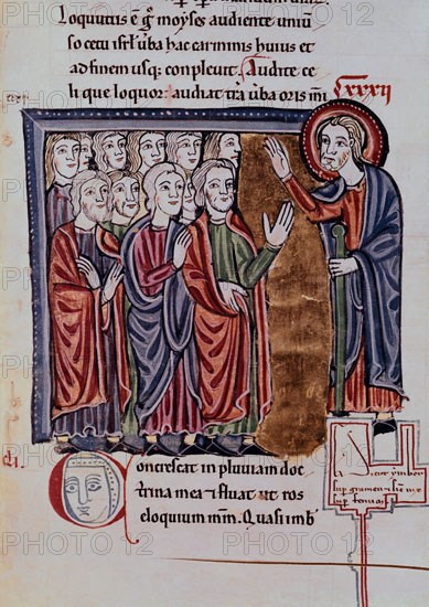 BIBLIA S XIII- TOMO I- DESPEDIDA DE MOISES-MINIATURA GOTICA
MADRID, ACADEMIA DE