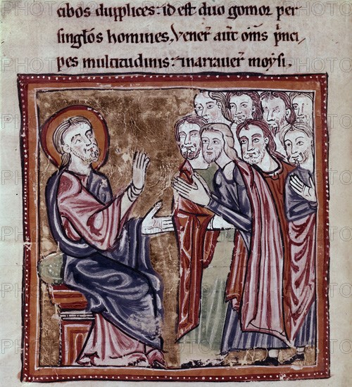 BIBLIA S XIII- TOMO I 45V- JETRO VISITA A MOISES Y LE ACONSEJA COMO DEBE GUIAR A SU