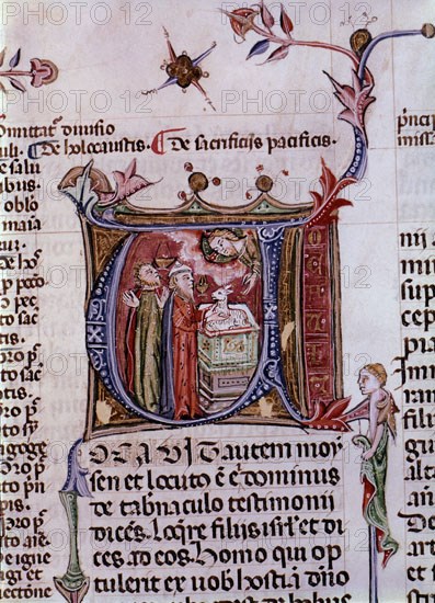 BIBLIA-MOISES SACRIFICANDO A UN CORDERO-PASCUA JUDIA-LETRA U-RES 199-PG 111V
MADRID, BIBLIOTECA