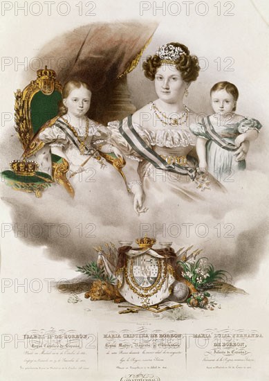 ALEGORIA (M CRISTINA-ISABEL II Y LA IFTA MARIA LUISA FERNANDA) -GRABADO COLOREADO
Madrid, musée