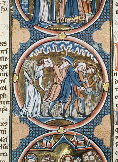 BIBLIA DE SAN LUIS DE FRANCIA- 1226/34-RUTH SEGANDO EN LOS CAMPOS DE BOOZ-MINIATURA GOTICA
TOLEDO,