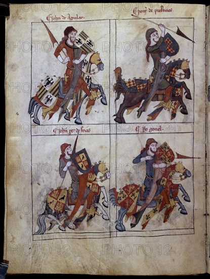 LIBRO DE LOS CABALLEROS DE LA ORDEN DE SANTIAGO - 1361 - FOLIO 25 V - AGUILAR - PRESTINES - PERES
