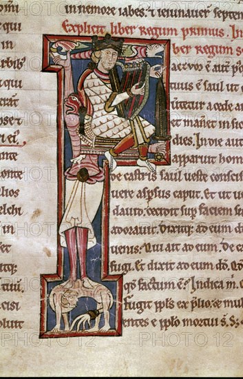 BIBLIA DE BURGOS- S XII-LETRA P-REY DAVID-LIBRO REYES-FOL 130 V- MINIATURA ROMANICA
BURGOS, B