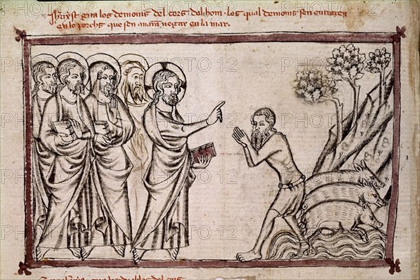 ERMENGAUD MATFREDO
BREVIARIO DE AMOR- S XV- ENDEMONIADO DE GERASA Y CERDOS- MILAGRO DE JESUS-