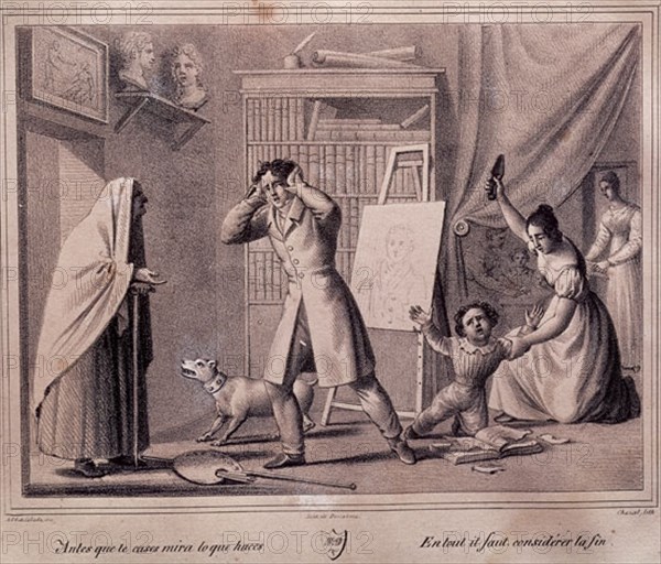 LITOGRAFIA"ANTES QUE TE CASES MIRA LO QUE HACES" REFRAN ESPAÑOL-PARIS 1850-Nº 9
MADRID, BIBLIOTECA