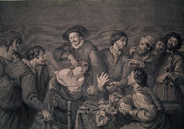 SALVADOR CARMONA MANUEL 1734/1820
CHARLATAN O SACAMUELAS-1805-GRAB. COPIA DEL ORIGINAL FLAMENCO DE