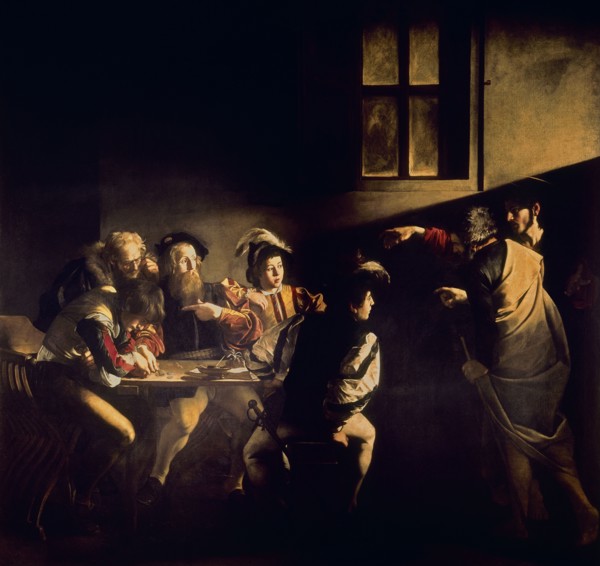 CARAVAGGIO. The Calling of St. Matthew - 1598/1601 - 322x340 cm - oil on panel - Italian Baroque