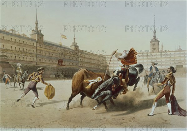 BLANCHARD
CORRIDA DE TOROS EN LA PLAZA MAYOR DE MADRID-S XIX-LITOGRAFIA-ROMANTICISMO