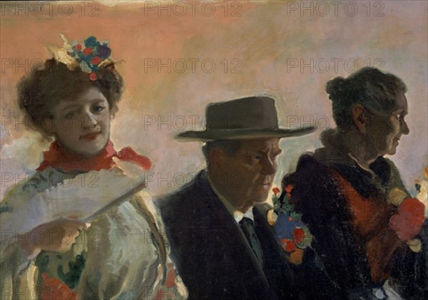 PLA CECILIO 1860-1934
MADRILEÑOS CAMINO DE LA ROMERIA-DETALLE DE LAS CABEZAS- O/L
Madrid, musée