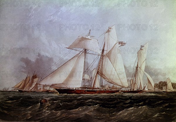 ROBINS T S
YATE VICTORIA Y ALBERTO NAVEGANDO EN COWES-ISLA DE WRIGHT-GRABADO 1861 POR J