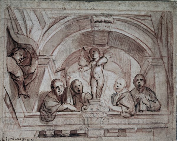 GIORDANO LUCA 1632/1705
BOCETO  DE ANGEL-PARA DECORACION MURAL-S XVII-DIBUJO A SANGUINA
MADRID,